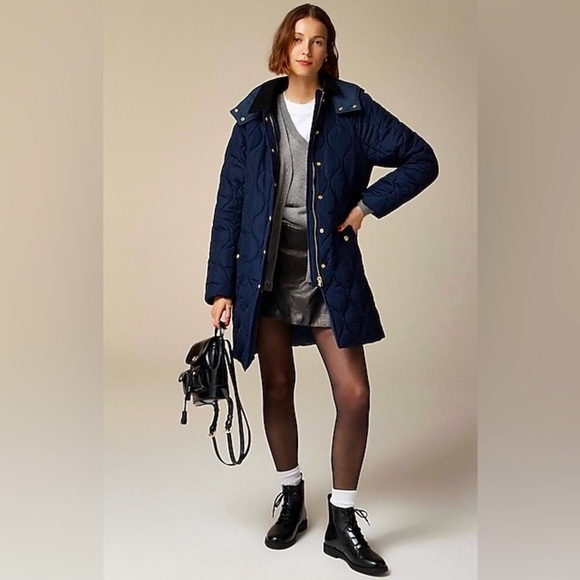 NWT J. Crew Navy Stowe Puffer Jacket with PrimaLoft®, Size Tall Large TL - Picture 1 of 16